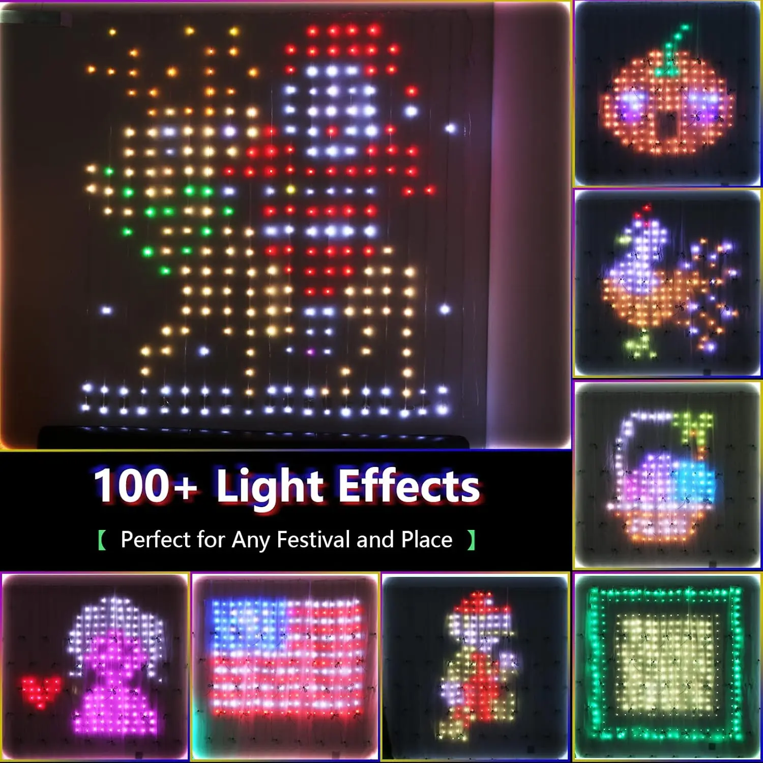 2m/3m 400LEDs Smart Curtain Lights Bluetooth App Control DIY LED String RGB Fairy Lights Music Change Display for Window Bedroom