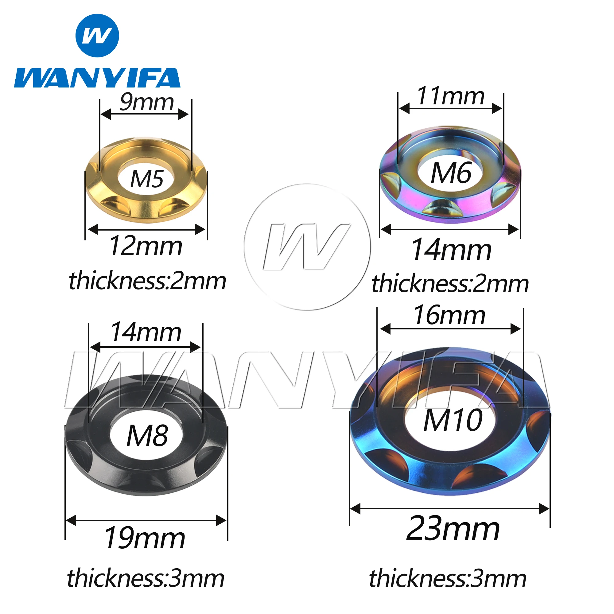 Wanyifa 6pcs Titanium Washers M5 M6 M8 M10 Fancy Decorative Step Gaskets Spacers for Motorcycle Bike Car Modifications Fasteners