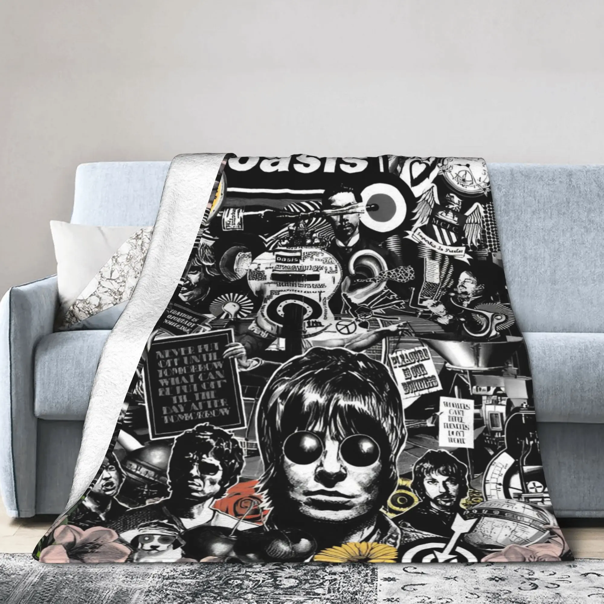 Rock Band British Music Albums  Coral Fleece Plush Throw Blanket O-Oasis Blanket for Bedding Travel Soft Quilt