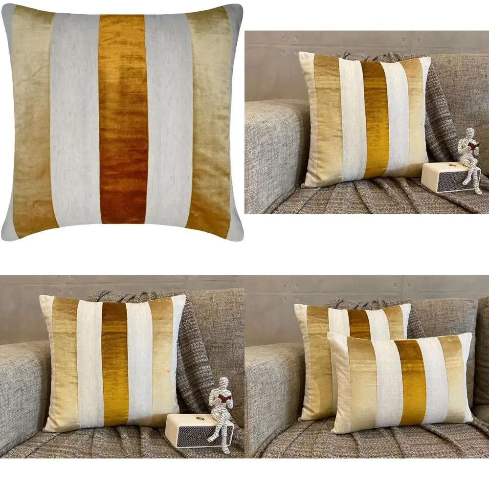 

Modern Velvet Patchwork Throw Pillow Covers 24x24 | Gold Decorative Cushion Cases for Contemporary Living Room