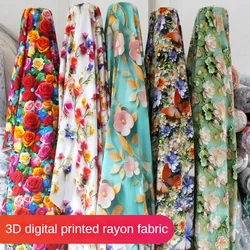 High Quality 3D Digital Rayon Fabric By The Meter for Pajamas Skirts Pant Sewing Summer Printed Flower Pattern Cloth Thin Smooth