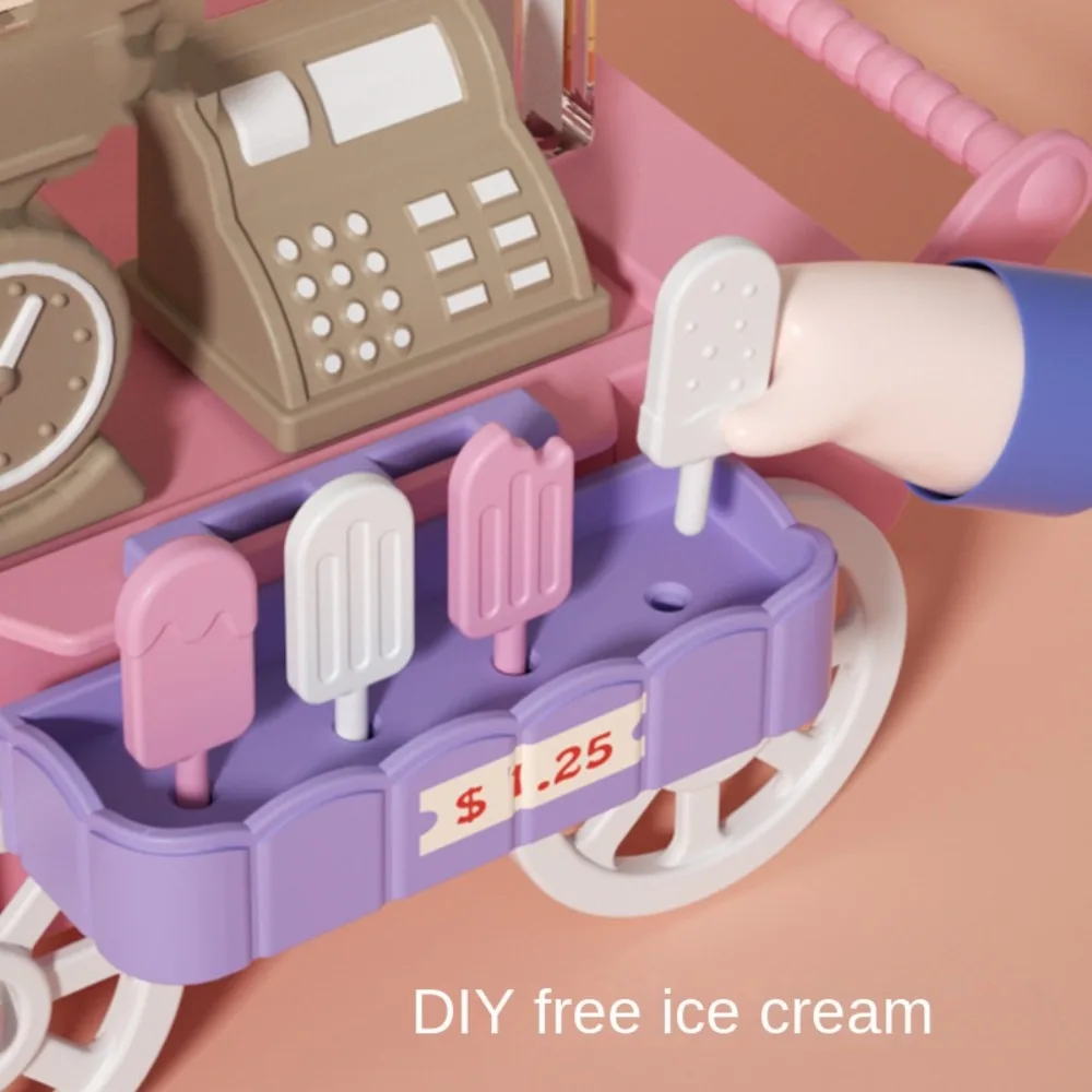 디저트 스탠드 아이스크림 트럭 장난감 다채로운 DIY 미니 빵 트럭 미니 발광 어린이 음식 가판대 트럭 장난감 인형 집