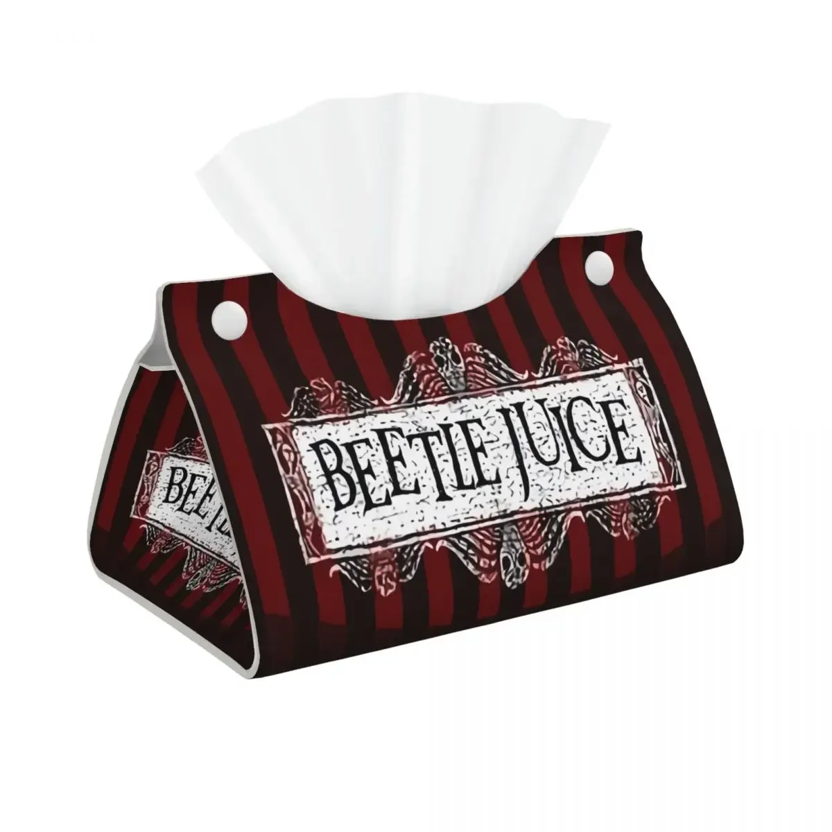 Custom Horror Beetlejuices Tissue Box Holder Rectangular Stripe Tim Burton PU Leather Facial Tissue Box Cover for Car Bathroom