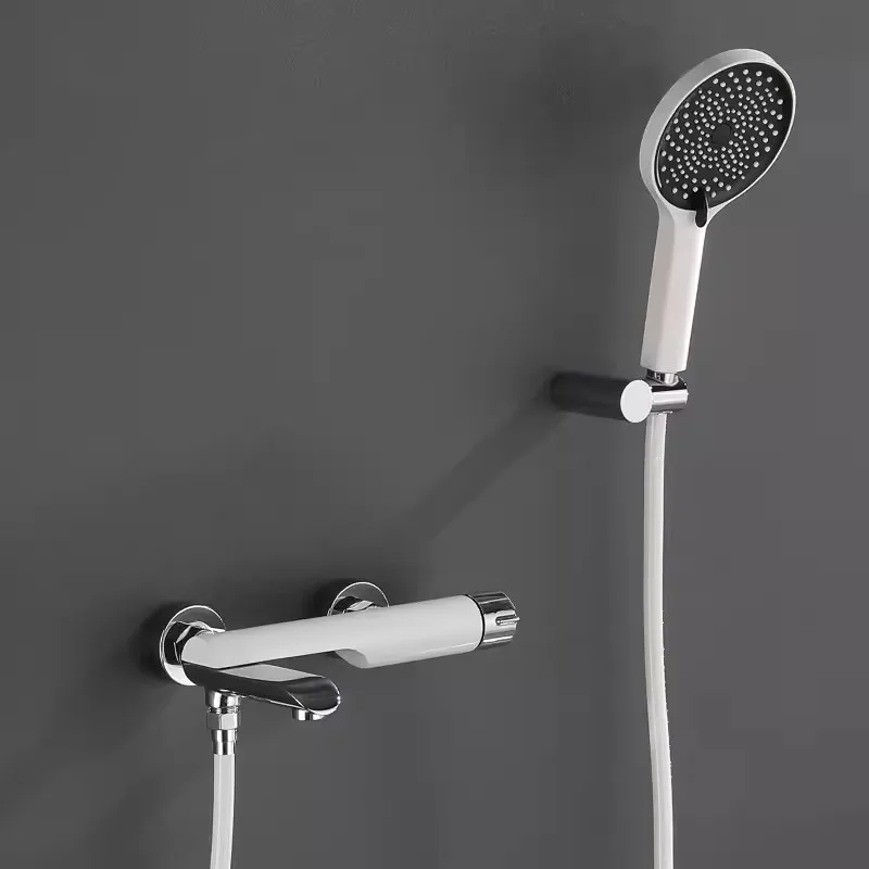 Tuqiu Chrome White Bath and Shower Faucet Set Wall Mounted Brass Bathtub and Shower Mixer White Bathroom Taps Brass