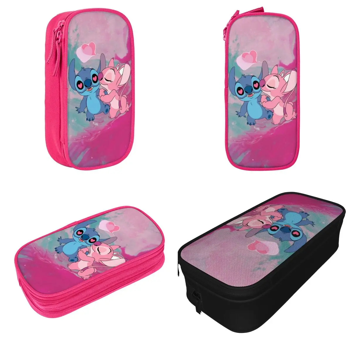 Imagem -02 - Stitch And Angel Pencil Case para Meninas e Meninos Fun Pen Holder Bags Bolsa Escolar Grande Capacidade Presentes para Estudantes