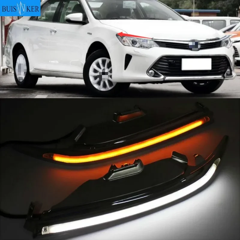 

2PCS Car Headlight Eyebrow Decoration Yellow Turn Signal DRL LED Daytime Running Light For Toyota Camry 2015-2018