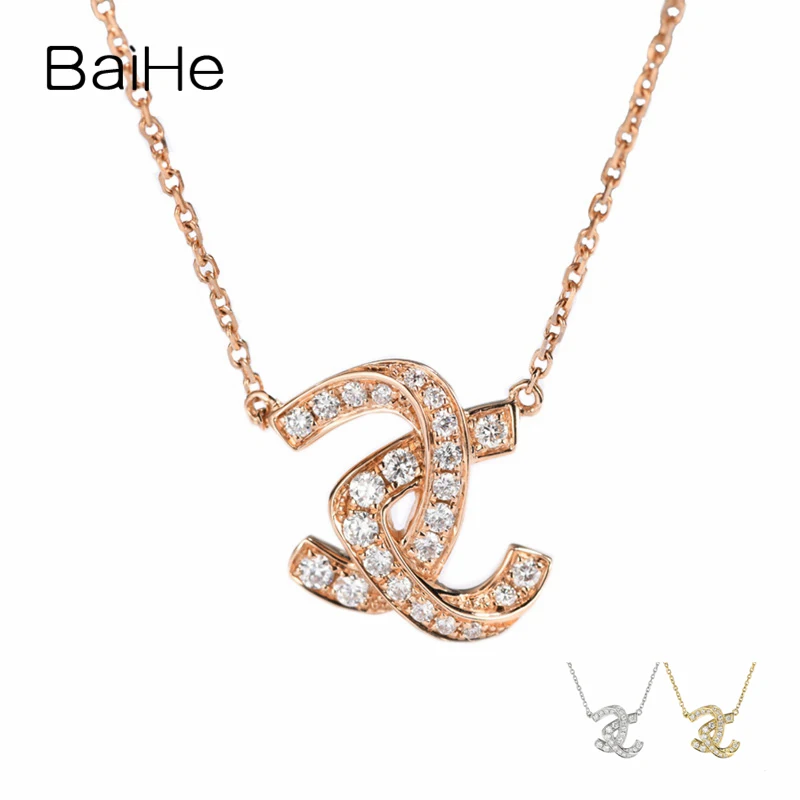 BAIHE Solid 18K Rose Gold 0.23ct H/SI Natural Diamond Necklace Women Everyday Wear Engagement Fine Jewelry Collier de diamants