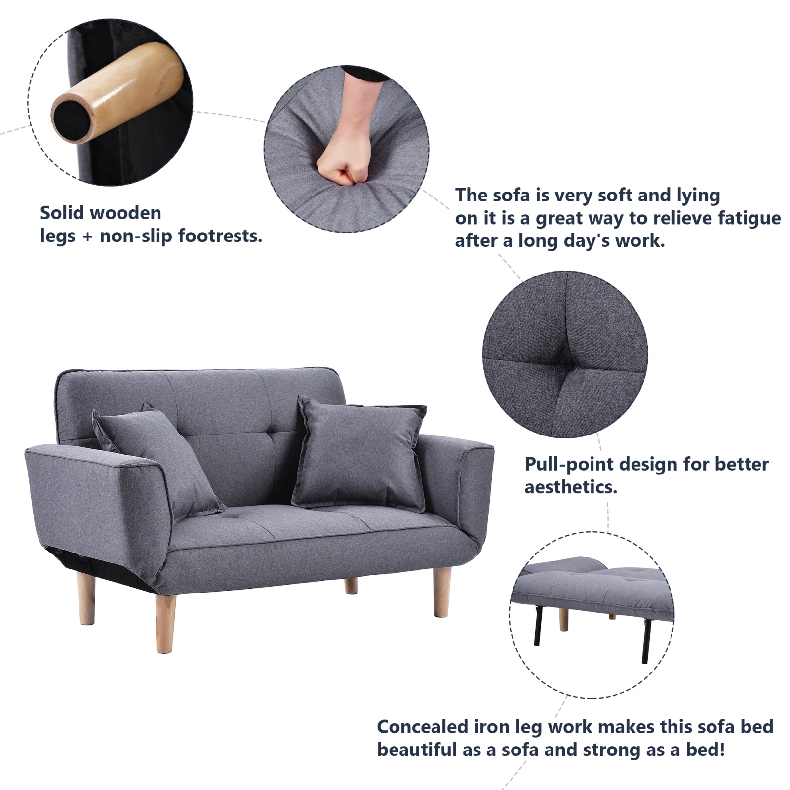 أريكة سرير صغيرة حديثة وبسيطة رمادي الفانيلا أريكة غرفة المعيشة 2 مقاعد أريكة أريكة أريكة كرسي النائم #3