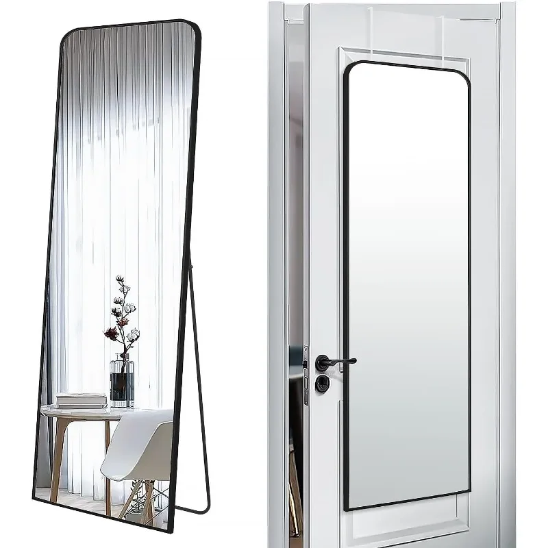 57x20 Door Hanging Full Length Mirror, Floor (Height 5.7ft just Body in 1.3ft) or Wall Mounted Metal Frame Rectangle Dressing