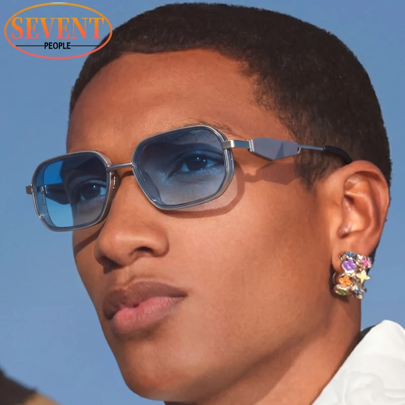 

Fashion Rectangle Punk Sunglasses Men 2026 Luxury Vintage Steampunk Sun Glasses Male Metal Frame Blue Eyewear Irregular Shades
