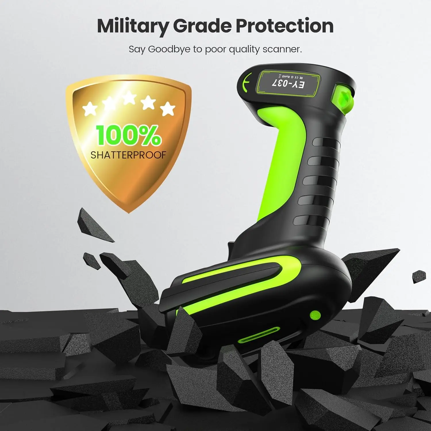 Eyoyo 2D QR Industrial Barcode Scanner, IP65 Waterproof 3-in-1 Bluetooth, Wireless and USB Hands-Free Barcode Reader For Android