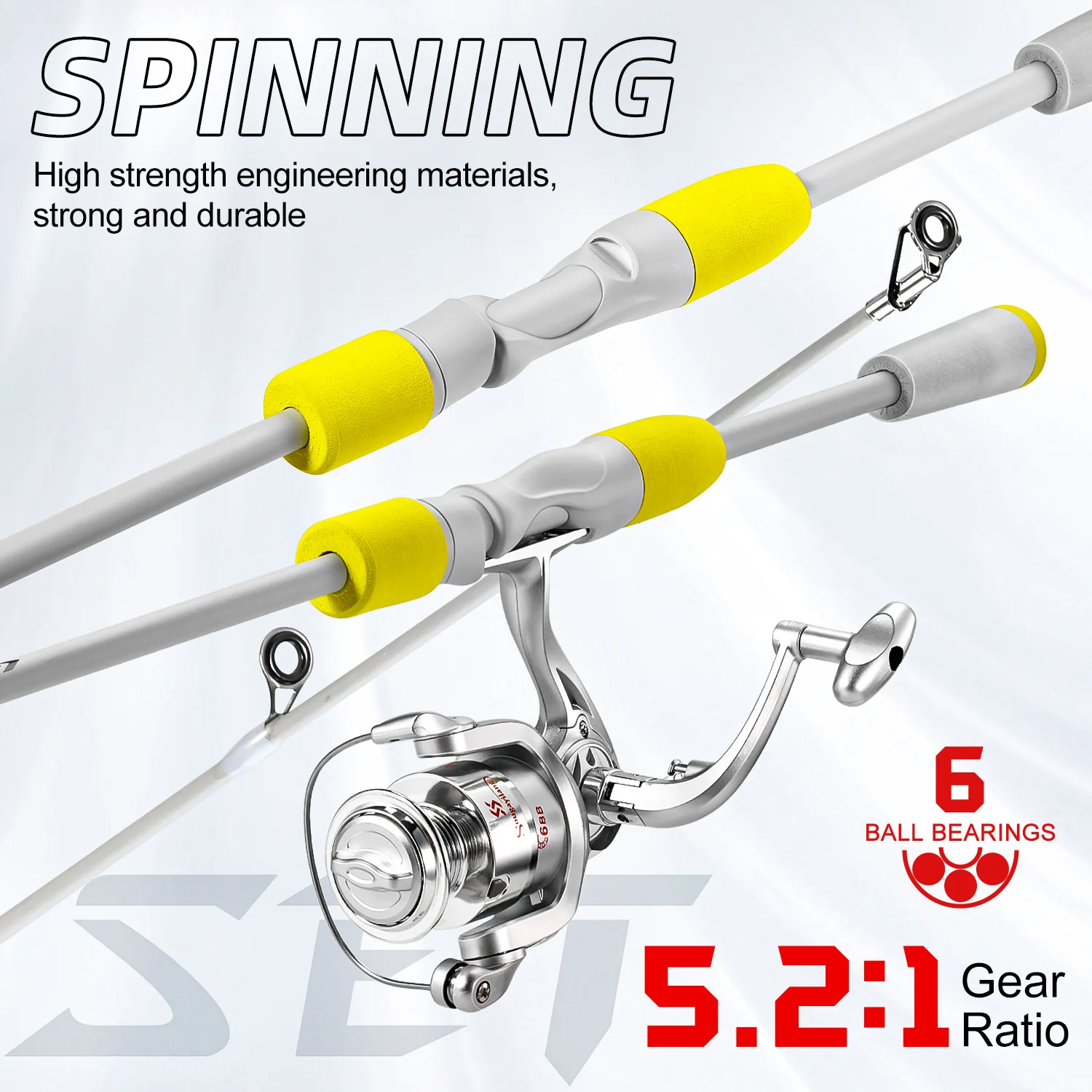 Sougayilang 2section Spinning Fishing Rod and Fishing Reel Combo 1.8/2.1m Carbon Fiber Fishing Pole 5.2:1 Fishing Reel Bass Fish view 2