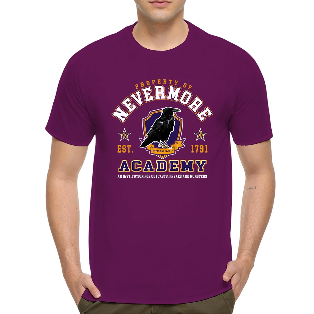 Mens 100% Cotton T Shirt Raven Shield Vintage College Letter Print Breathable Short Sleeve Daily Wear