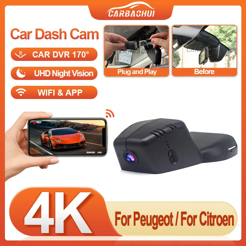 Plug and play HD 4K 2160P Car DVR for Peugeot 308 2021 To 2024 For Citroen C5 X 2022 2023 Dash Cam Camera Night Visio,WIFI