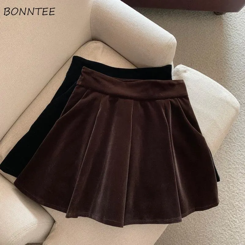 Vintage Mini Skirts Women Pleated L-4XL Pure Simply Folds Clothes Girlish All-match Temper Cozy Baggy Юбка Женская Korean trendy