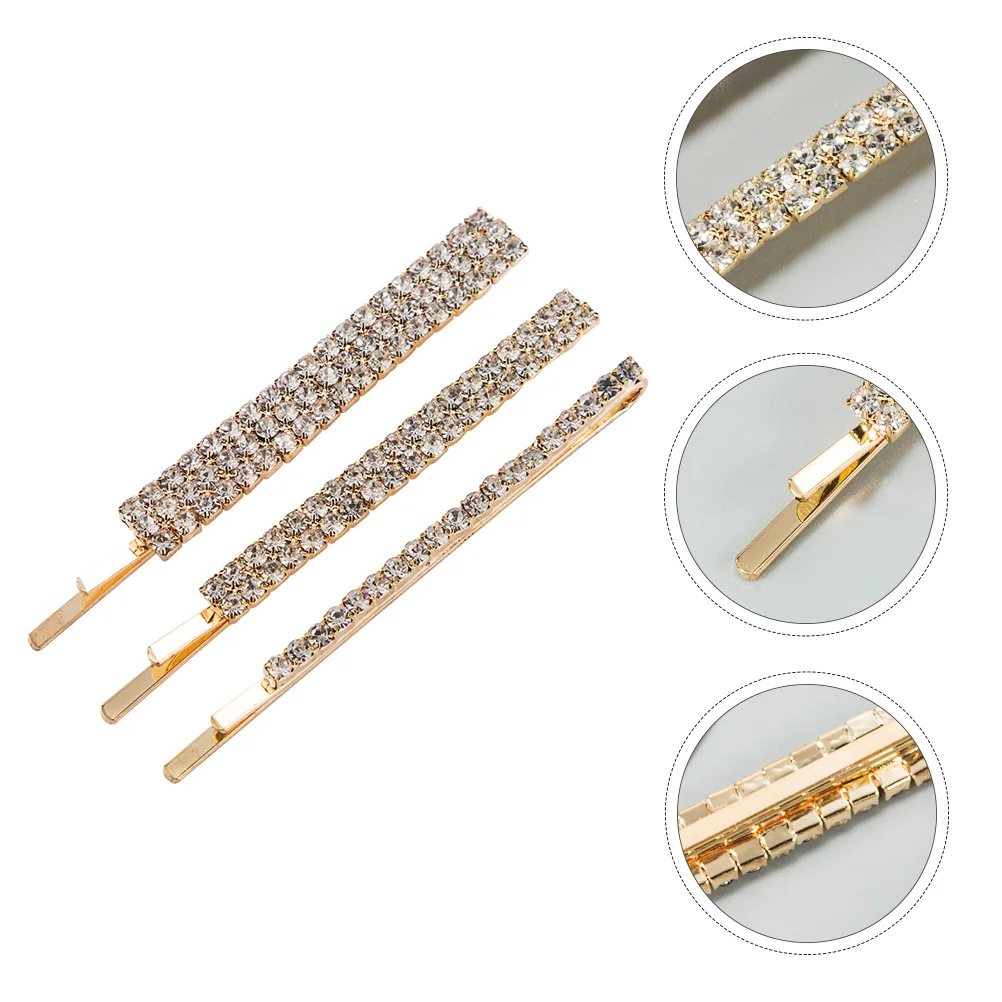 3-delige eenvoudige strass haarclip dames haarspeld meisje accessoire gouden modekleding legering hoofdtooi damesaccessoires