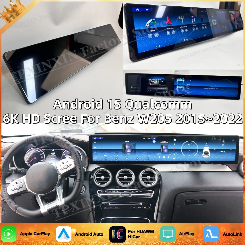 6K HD Connected Screen Android 15 For Benz W205 2015~2022 Multimedia GPS Navigation Car Radio Stereo Receiver player Head Unit