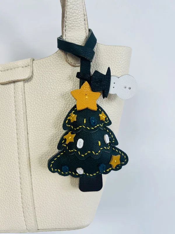 

Leather Christmas Trees Keychain Pendant Mobile Phone Pendant Bag Christmas Trees Keychain Goatskin