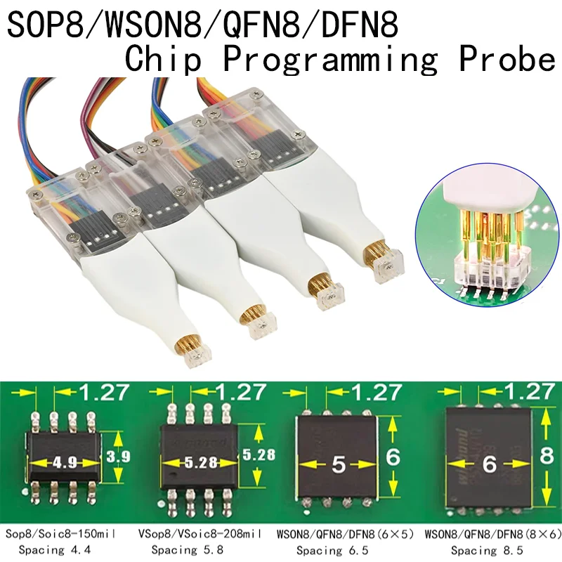 

Универсальный набор зондов SOP8 WSON8 VSON8 QDFN8 - 4 шт. пружинных зондов для программирования микросхем Flash EEPROM, кабель для прошивки ИС