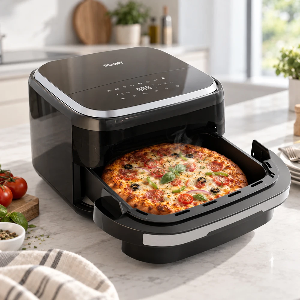 ROUNY 2200W Smart Air Fryer 11-in-1,12 Inch Pizza Oven Dual Heating with Viewing Window, 4.2L XL Capacity, 360° Surround Cooking