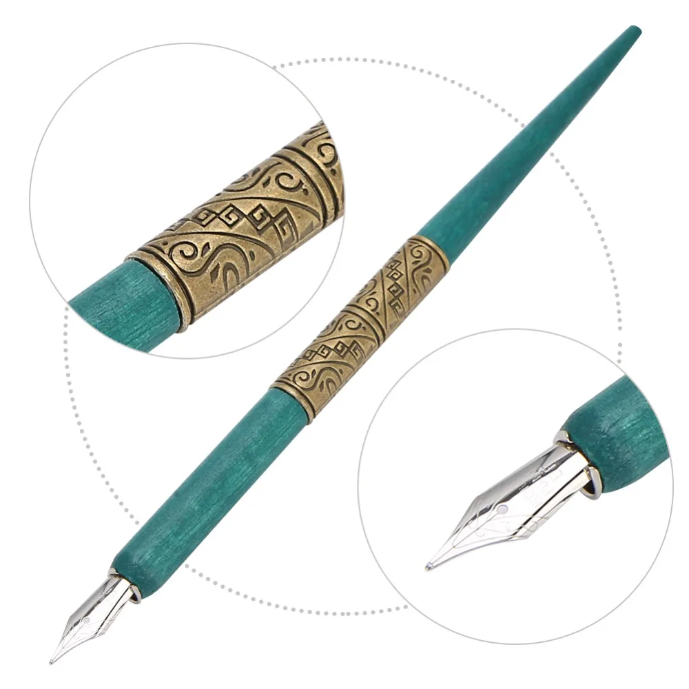 7pcs Ancient Antique Finish Dip Pen Set Wooden Handle Flat Nib Design Calligraphy Dip Pen Wooden Dip Pen Stationery Lovers
