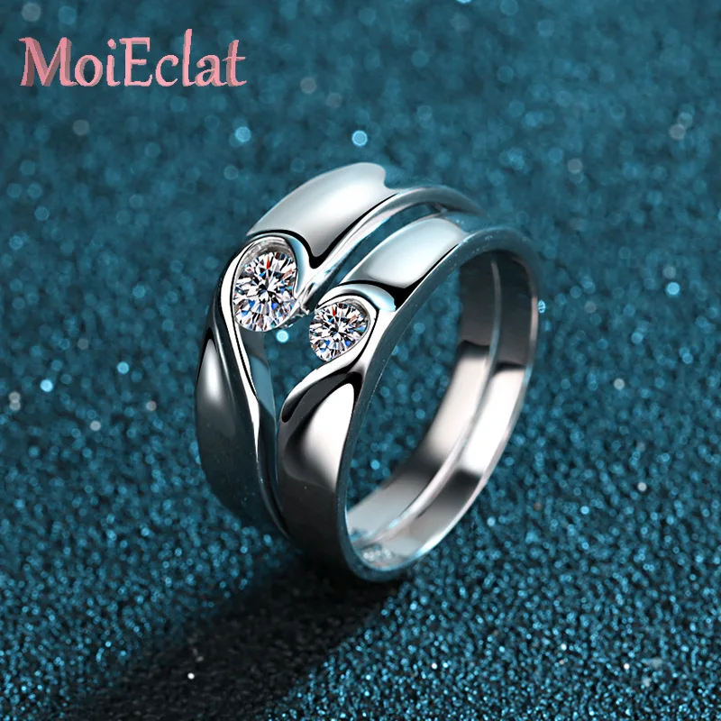 

Sparkling Platinum Pt950 Lovers Ring Set with 0.1/0.3ct Moissanite Stones, Love-in-heart Couple Ring Women Wedding Fine Jewelry