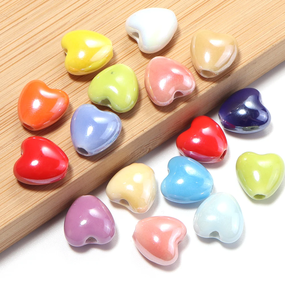 10 Stück 10 mm bunte herzförmige Keramikperlen aus Porzellan, lose Abstandsperlen für die Schmuckherstellung, DIY-Armband, Schlüsselanhänger, Zubehör – Detail 7