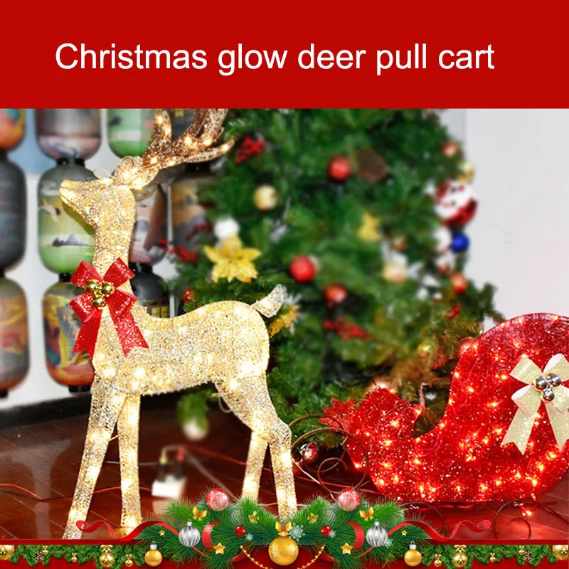 Christmas Luminous Wrought Iron Ornaments Deer Sleigh Car Bar Hotel Shopping Mall Atmosphere Decoration