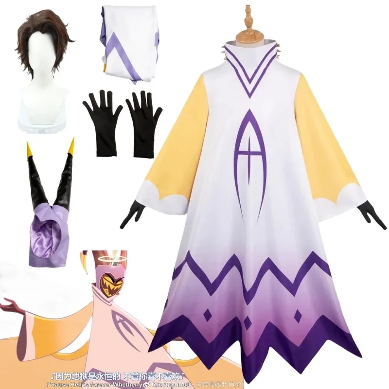 sisi 2233Adam Cosplay Anime Hazzbin Cartoon Hotel Adam Costume Disguise for Men Women Robe Dress Wig Headgear Halloween