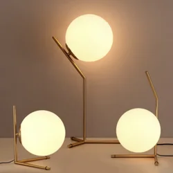 Nordic Modern Glass Ball Table Lamps Bedroom Bedside Reading Desk Lighting Home Decor LED Table Light Lamparas Study Creative