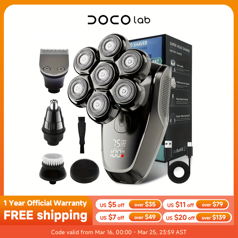 DOCOLAB Electric Head Shaver Razor Rechargeable Cordless Hair cutting machine clipper Trimmer For Bald Man 5 In 1 Home Choice 