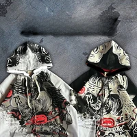 Sudadera con capucha gótica oscura Ecko con estampado de calavera y ojo para hombre y mujer, ropa de calle Punk, sudadera negra de gran tamaño, Jersey informal artístico desgastado
