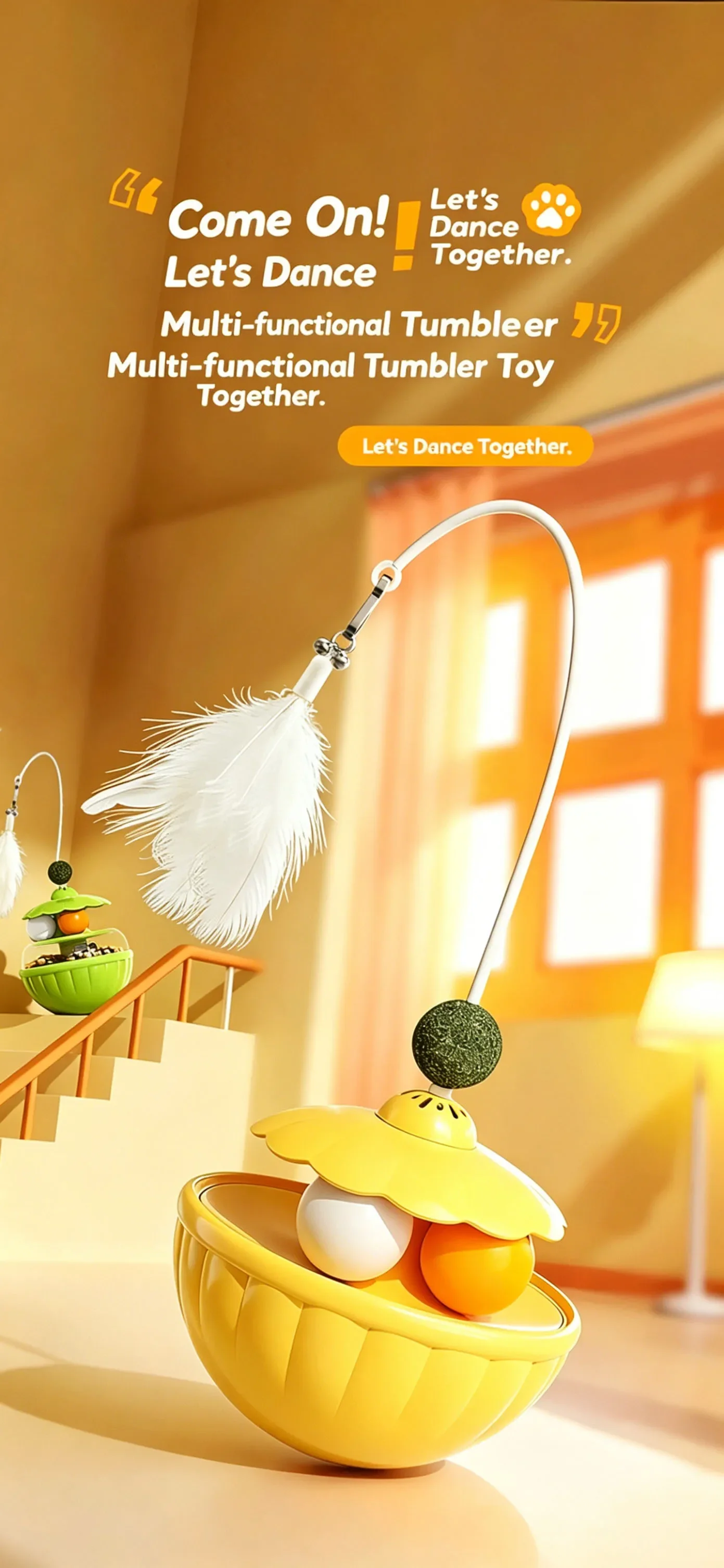 Multifunctional Cat Tumbler Toy with Feather Wand Bell Catnip Ball Rolling Ball Interactive Kitten Chasing Toy Self Play Relief