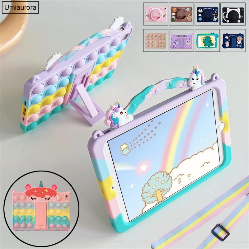 Cartoon Unicorn Kids Bubble Case For IPad 10th Gen Air 2 3 4 5 10.9 2022 7th 8th 9th 10.2 Mini 6 9.7 Pro 11 Tablet Silicon Cover