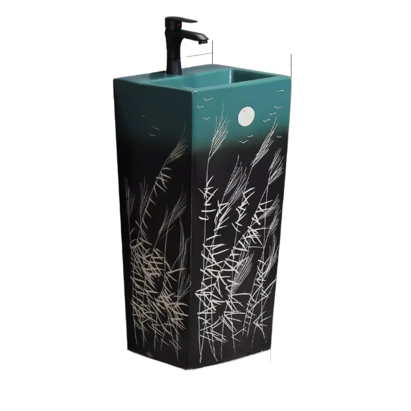 

square column washbasin outdoor courtyard ceramic floor-standing washbasin home bathroom