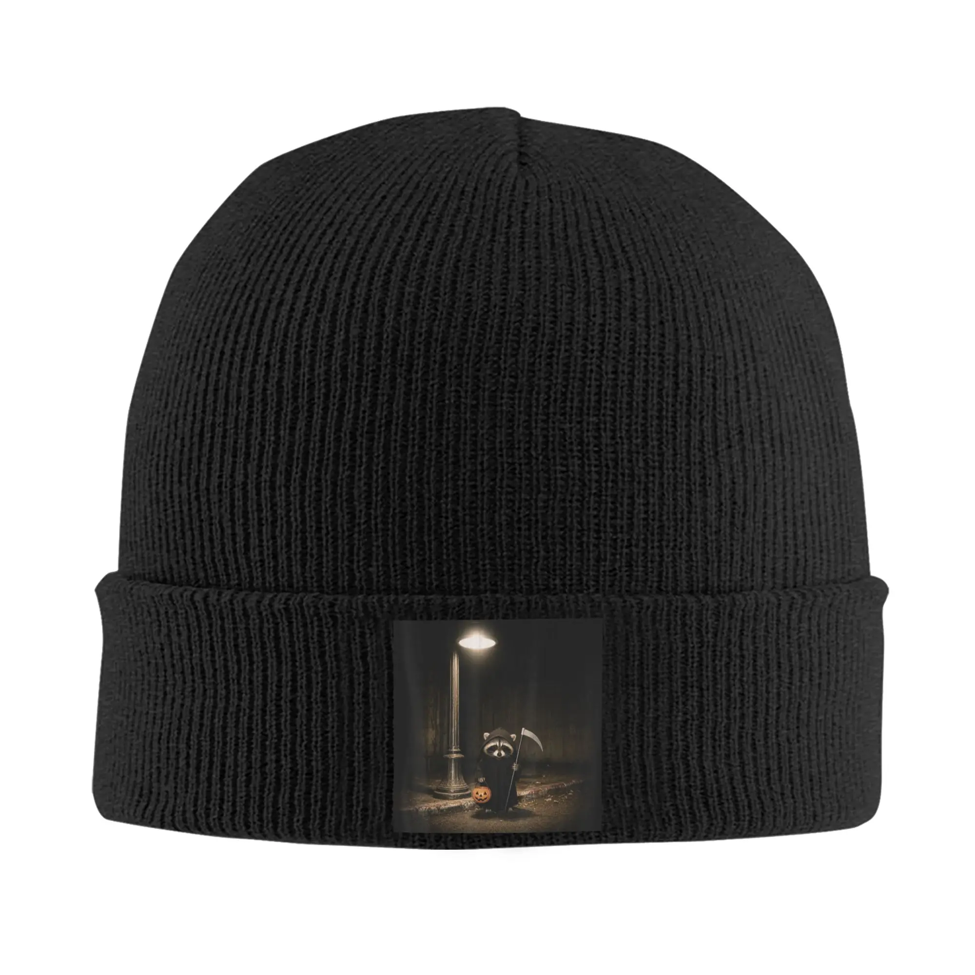 Halloween Raccoon Grim Reaper Trick or Treat Bonnet Hats Beanie Hats Autumn Winter Skullies Beanies Female Male Kpop Elastic Cap
