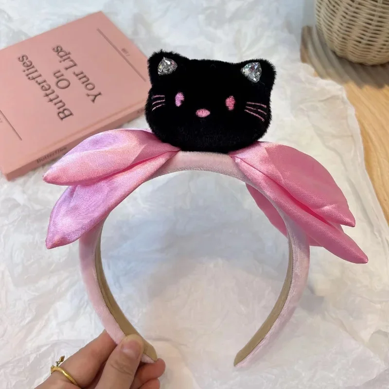 Kawaii Sanrio Hello Kitty Bow Fascia per capelli Ragazze Peluche Fasce per capelli Cravatta per capelli Make Up Kitty Cat Accessori Y2K Fascia per capelli Giocattolo Regalo carino