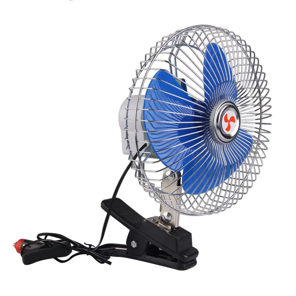 6/8Inch Portable Car Fan 12V/24V Oscillating Car Fan Automatic Shaking Head Fan Safety Metal Shielded Fan Summer Car Cooling Fan