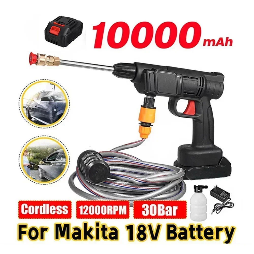 Cordless Portable High-pressure Water Gun 30BAR 9000mAh Spray Car Cleaner Washer Water Cleaning Machine for Makita 18V Battery