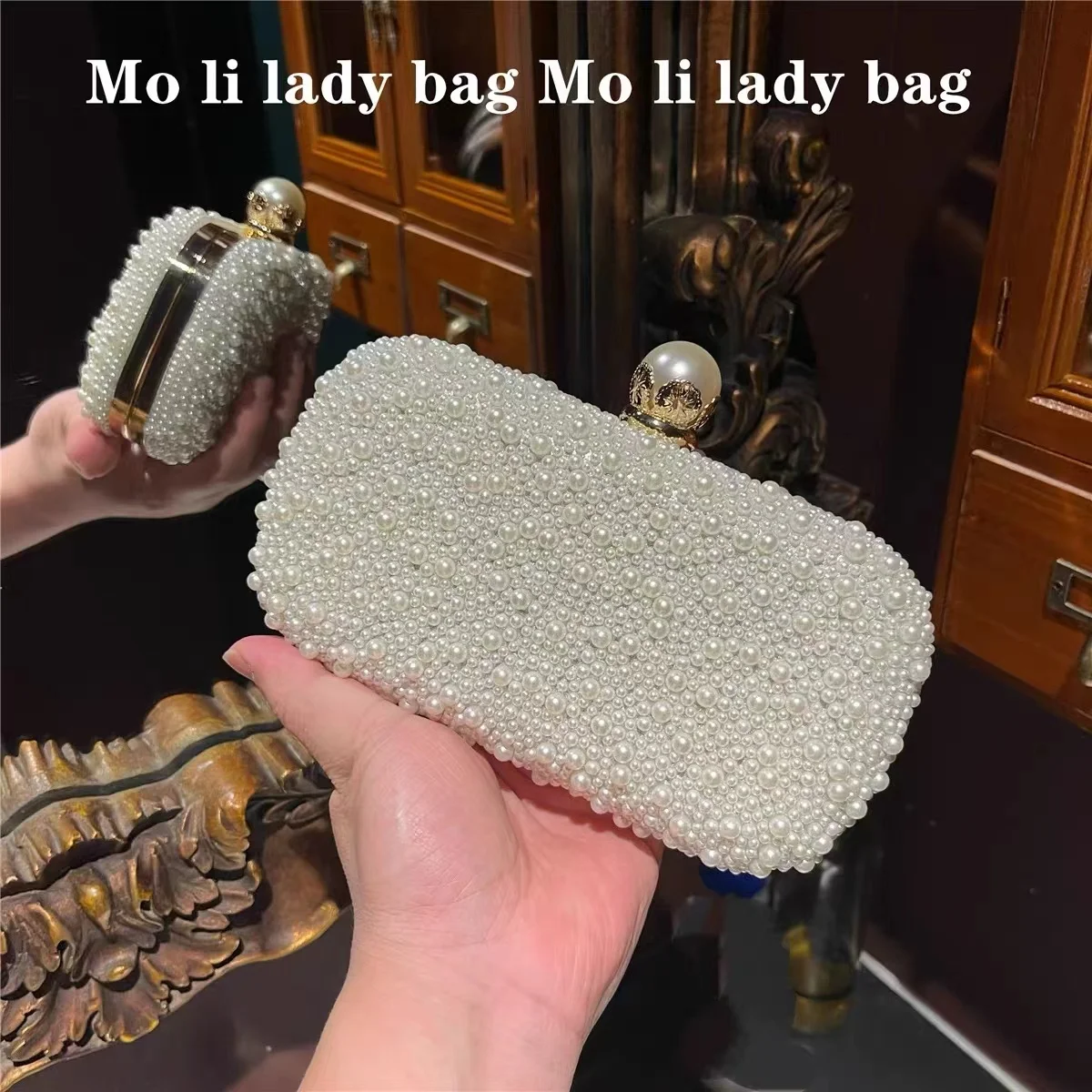 

High Quality Pearl Beading Handmade Square Bag Luxury Evening Bag Women Elegant Handbag Wedding Party Clutch Purse Crossbody Bag