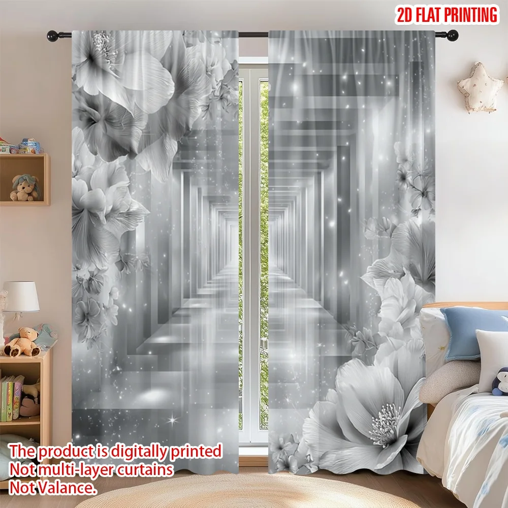 

2D flat printing 2pcs Curtain Scene Curtains Elegant Floral Tunnel Digital Printed Polyester Drapes Family Party Decoration for