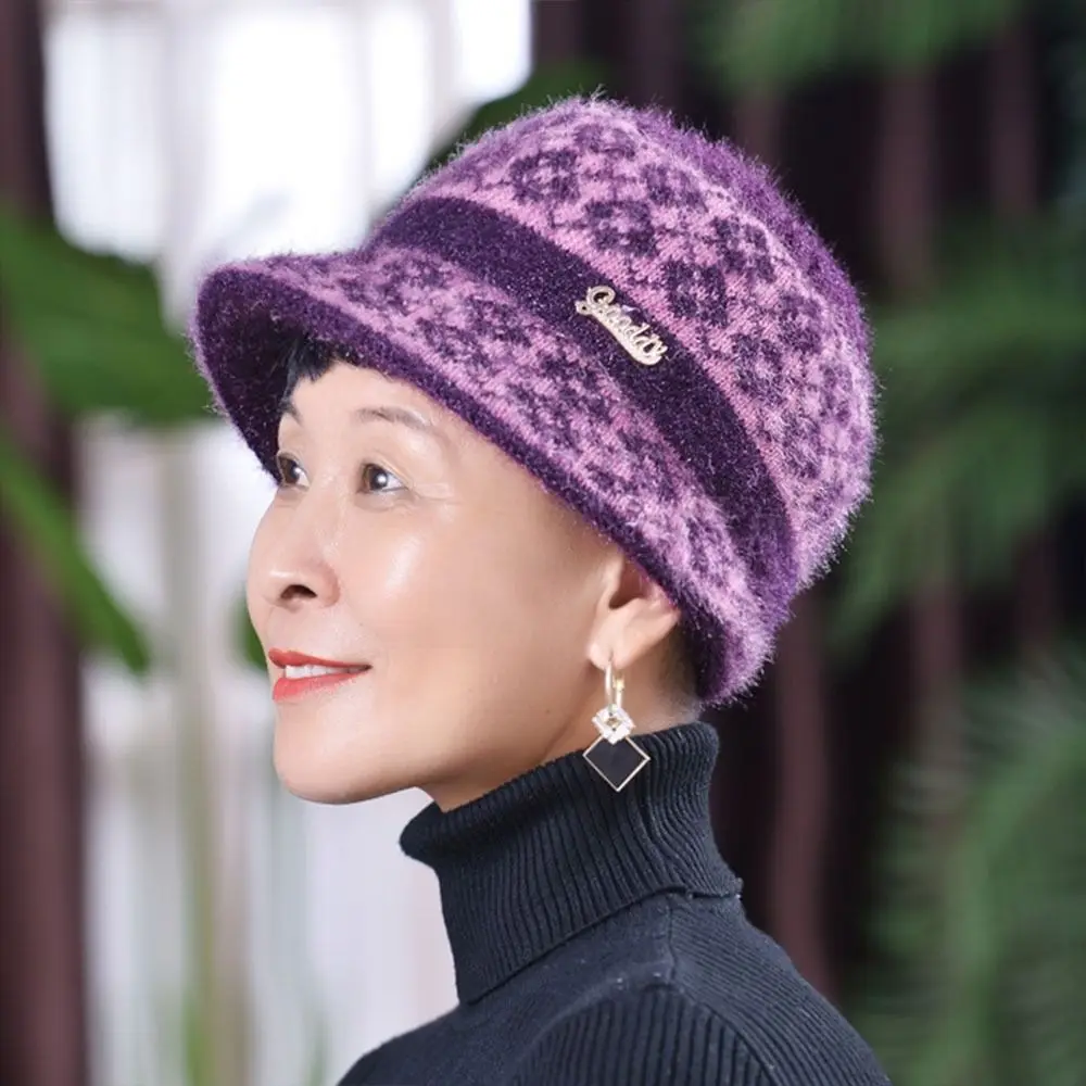 Ladies Women Hat Soft Knitted Hat Thickened Windproof Skullies Beanies Cap Warm Hats Middle-aged And Elderly