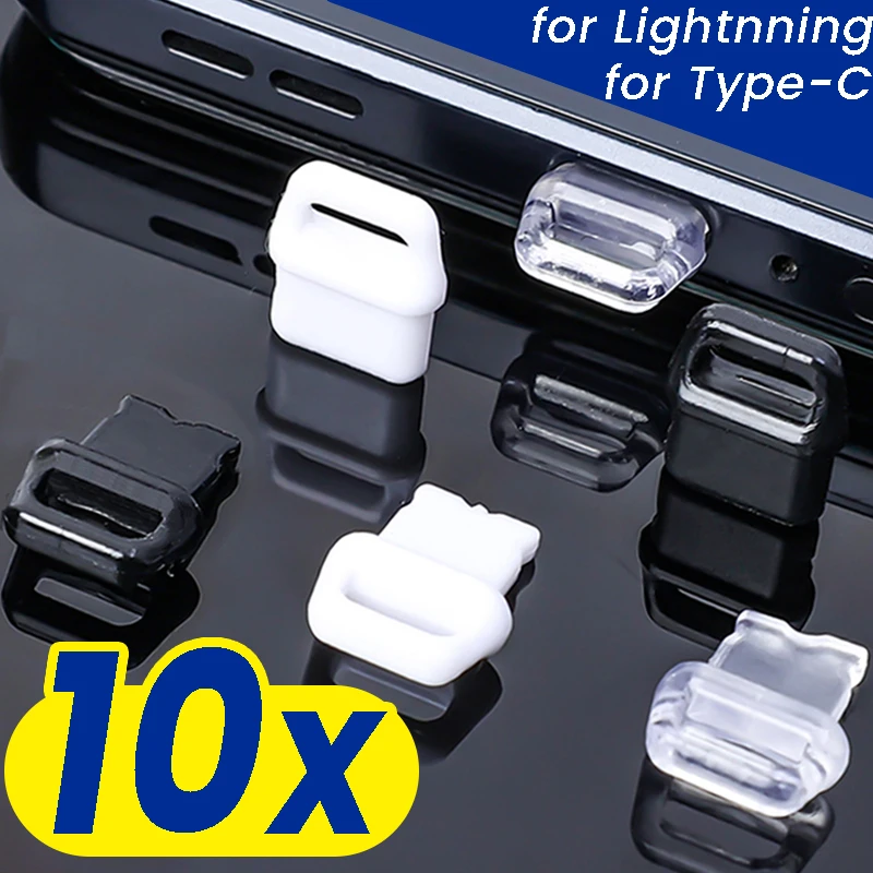 1/10Pcs Type-C Charging Port Dust Plugs Cover DIY Easy-Grip Tab Lightnning Port Protector Anti-Dust Plug for iPhone iPad AirPods