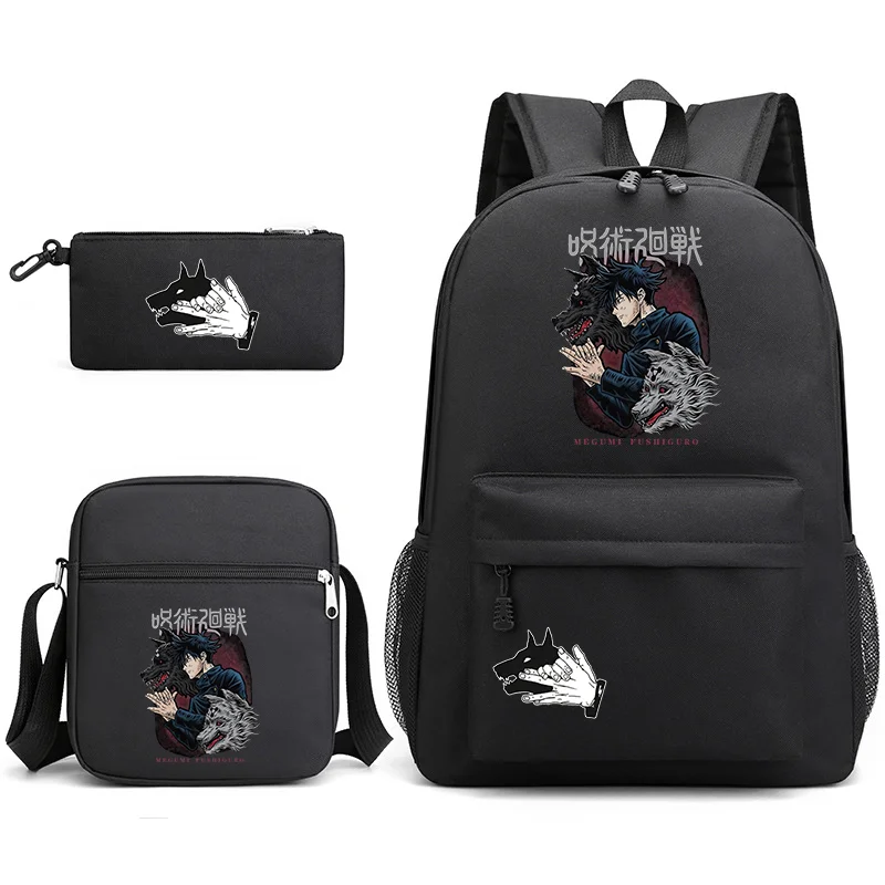 

Anime Fushiguro Megumi Cool Pattern Three Piece Backpack School New Large Capacity Backpack Shoulder Bag Pen Bag Anime Backpacks