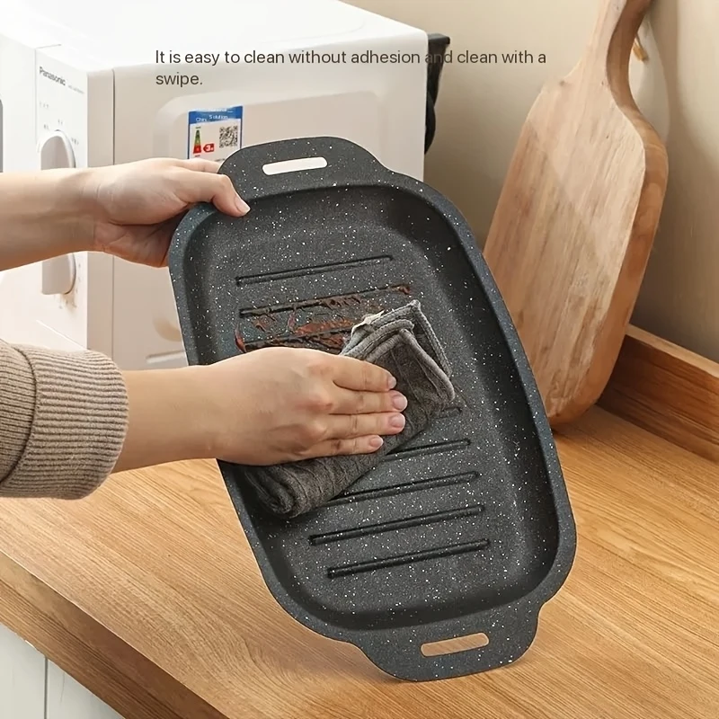 Maifan Stone Non-stick Baking Pan, Smokeless Even Heat Grill Pan with Handle, Easy Clean for 2-3 People