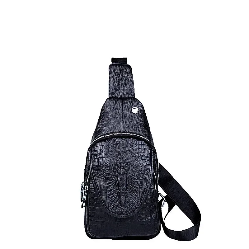 2024 New Fashion Cow Genuine Leather Men Waist Packs Male Casual Chest Pack Alligator Boy Brand Design Chest Shoulder Package