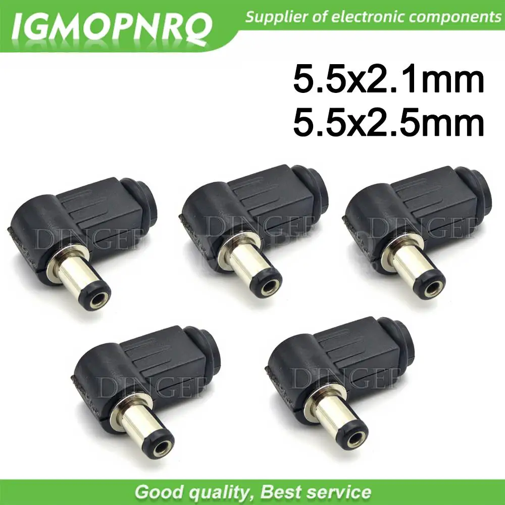 5PCS/lot 5.5x2.1mm DC Plug 90 degree elbow 5.5x2.5MM DC power plug wiring assembly welding wire type 5.5*2.1mm 5.5x2.5mm