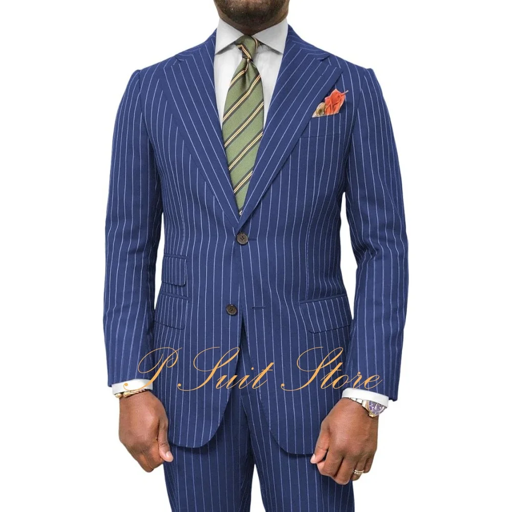 

Men's Pinstripe Suit Slim Fit 2 Piece Suit Formal Business Wedding Prom Man Tuxedo Adult Men Suits