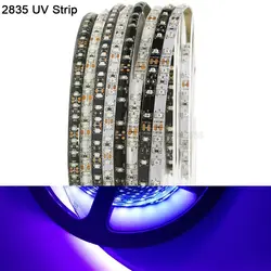 5m 12V DC Ultraviolet UV LED Strip IP20 IP65 Waterproof 365nm 395nm 60 /120 leds/m 2835 SMD LED Strip Light White Black PCB