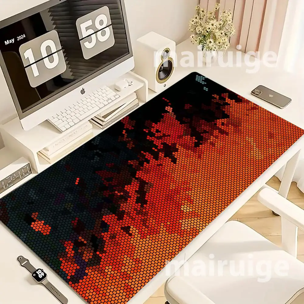 Alas Mouse Seni Heksagon Abstrak Ukuran Besar untuk Komputer, Kantor, Meja Game, Alas Keyboard Anti-selip dari Karet Jahitan XXL, Alas Meja Panjang